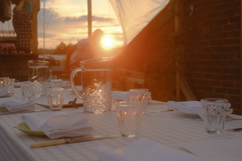 Close-up of table ware during supper club on roofterrace at Queensrollahouse 